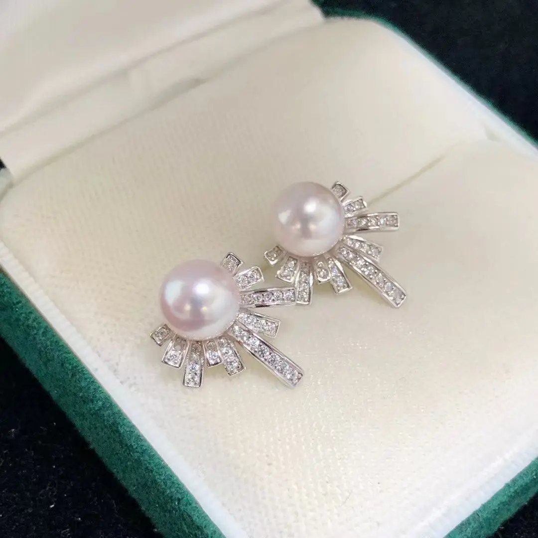Wholesale S925 Sterling Silver Earrings Mount Findings Settings Base Mounting Parts Accessory for 7-8mm Pearls 5 pairs/lot