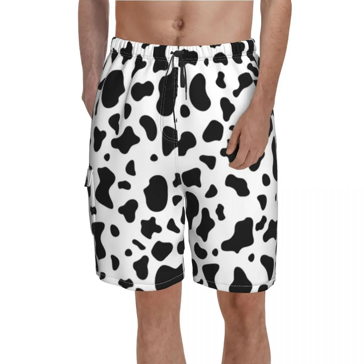 Black White Cow Print Board Shorts Trendy Pattern Spots Animal Man Comfortable Beach Short Pants Hot Design Large Size Trunks