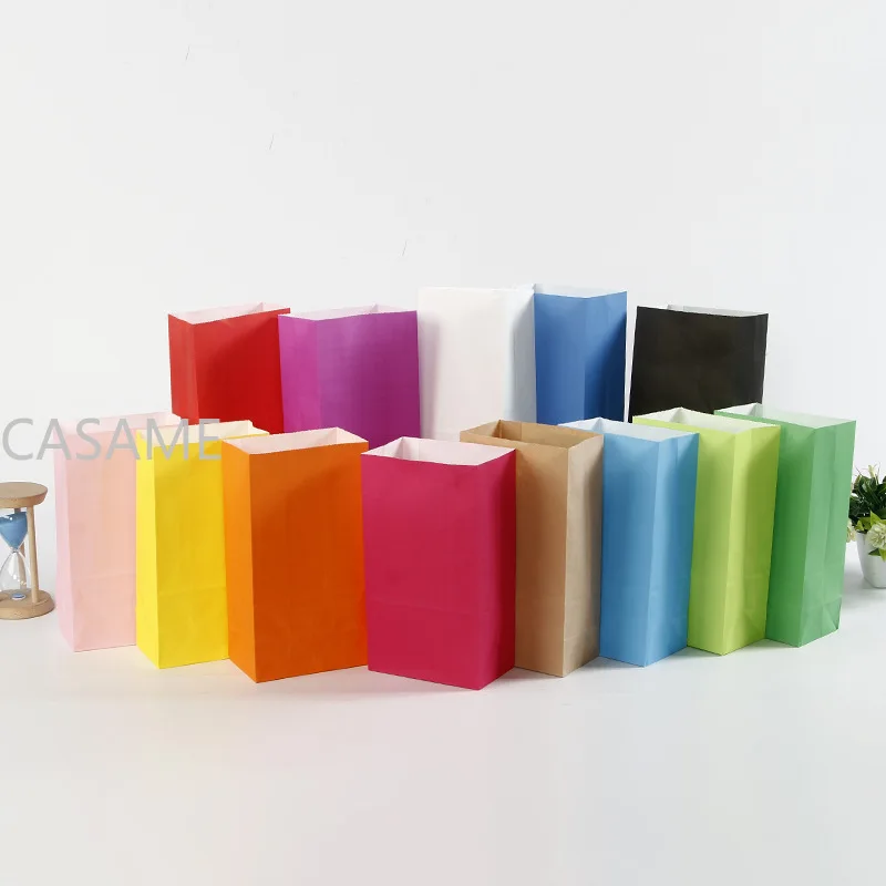 Bolsa de embalaje de papel kraft de fondo cuadrado para dulces, bolsa de regalo artesanal de Color, sin asas, 10 unidades