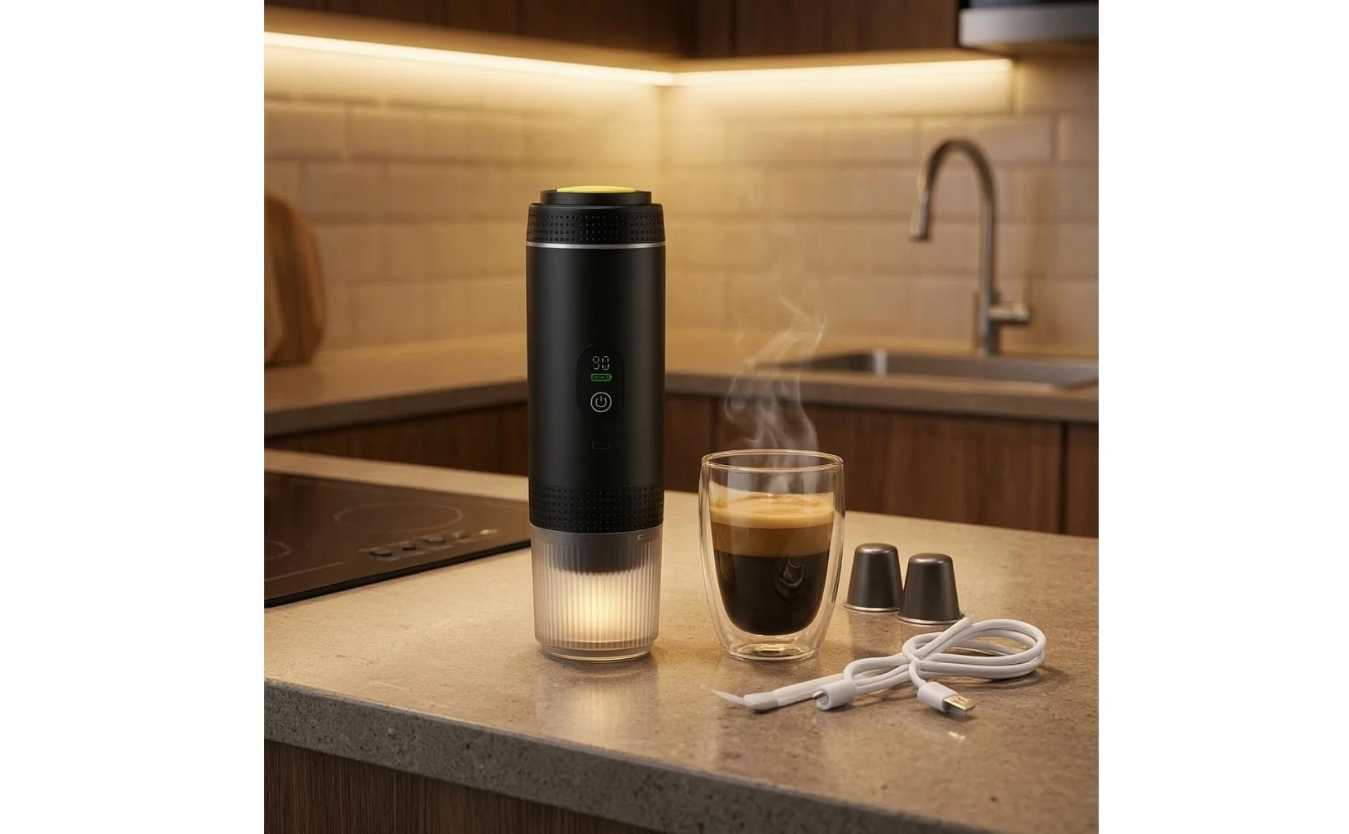 Portable Espresso Machine LED Display USB Rechargeable Espresso Machine Travel Coffee Brewer Transparent Chamber