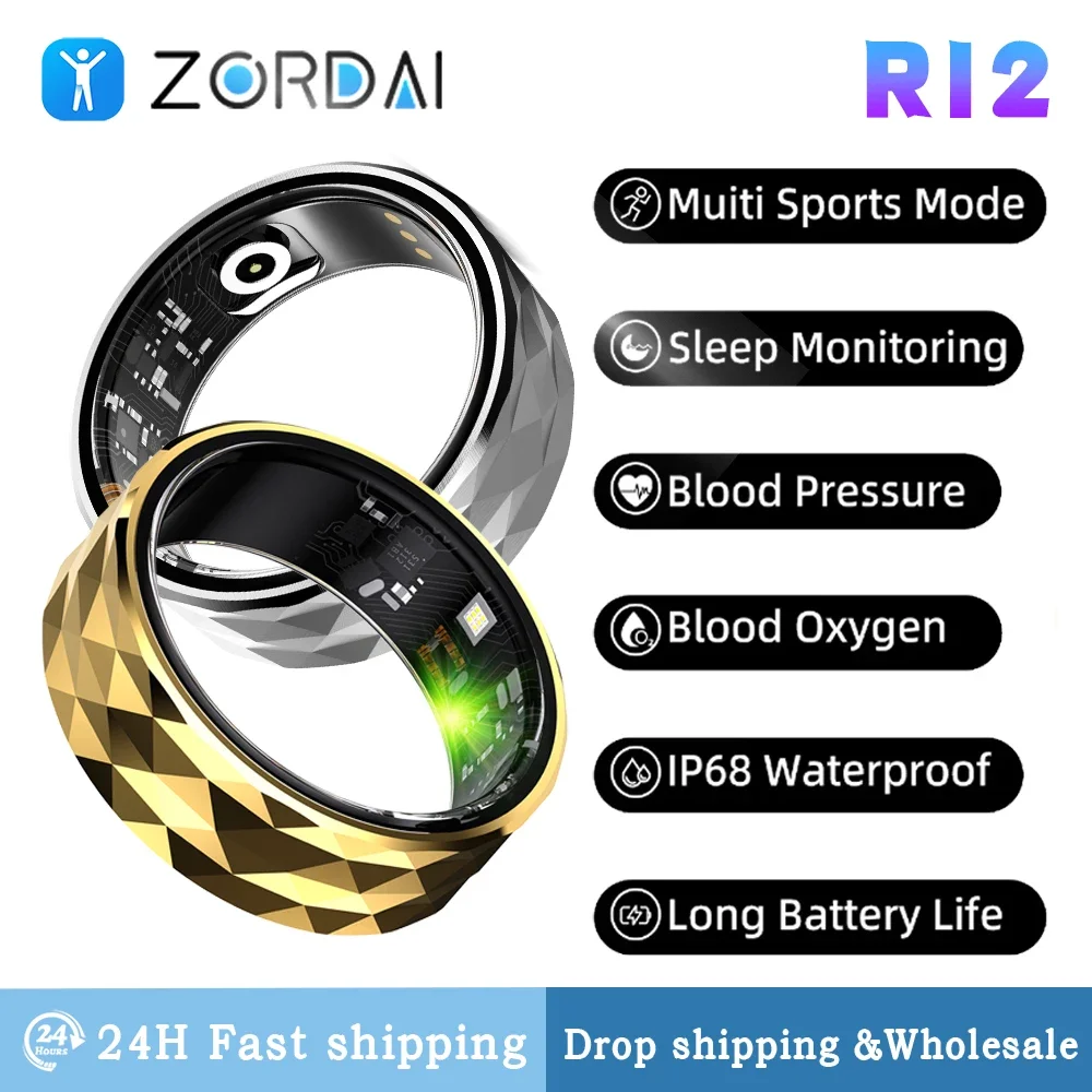 Zordai R12 Men Women Smart Ring Wearable Ring For iPhone 16 Plus Samsung Xiaomi Heart Rate Health Blood Oxygen Calorie Sports