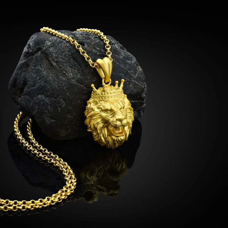 Popular Crown Lion Head Vintage Hip Hop One Piece Necklace Man Neutral Gold Plated Pendants Necklace For Women Unisex Jewelry