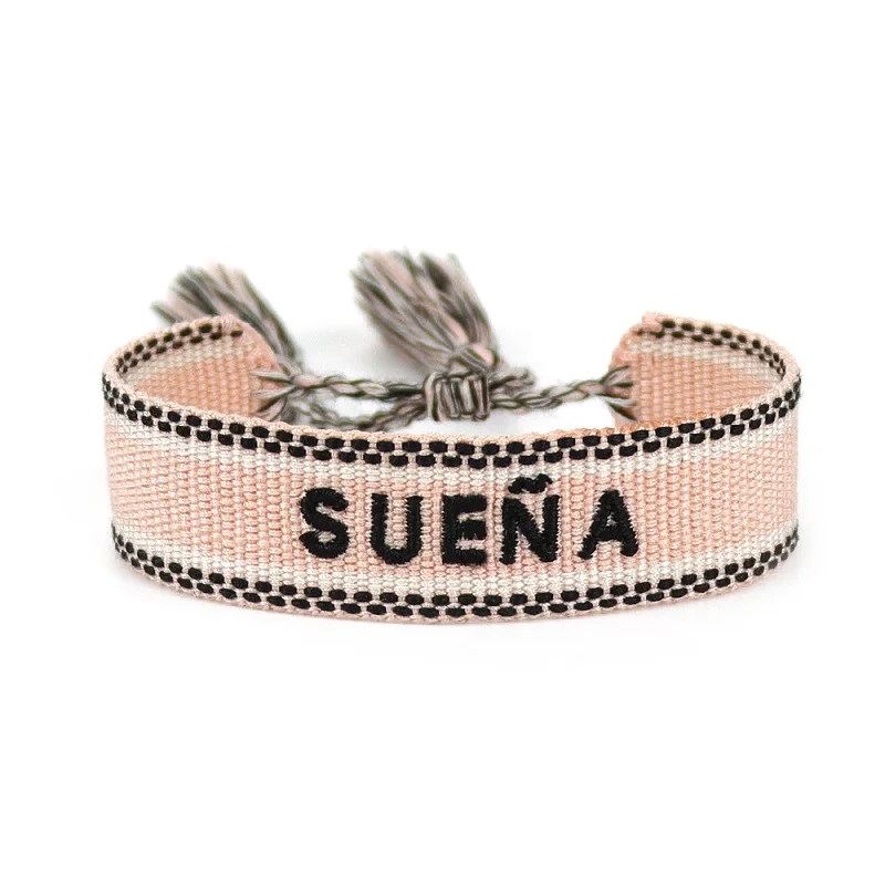 Woven Bracelets Embroidered with Spanish Words VALIENTE | TODO ES POSIBLE