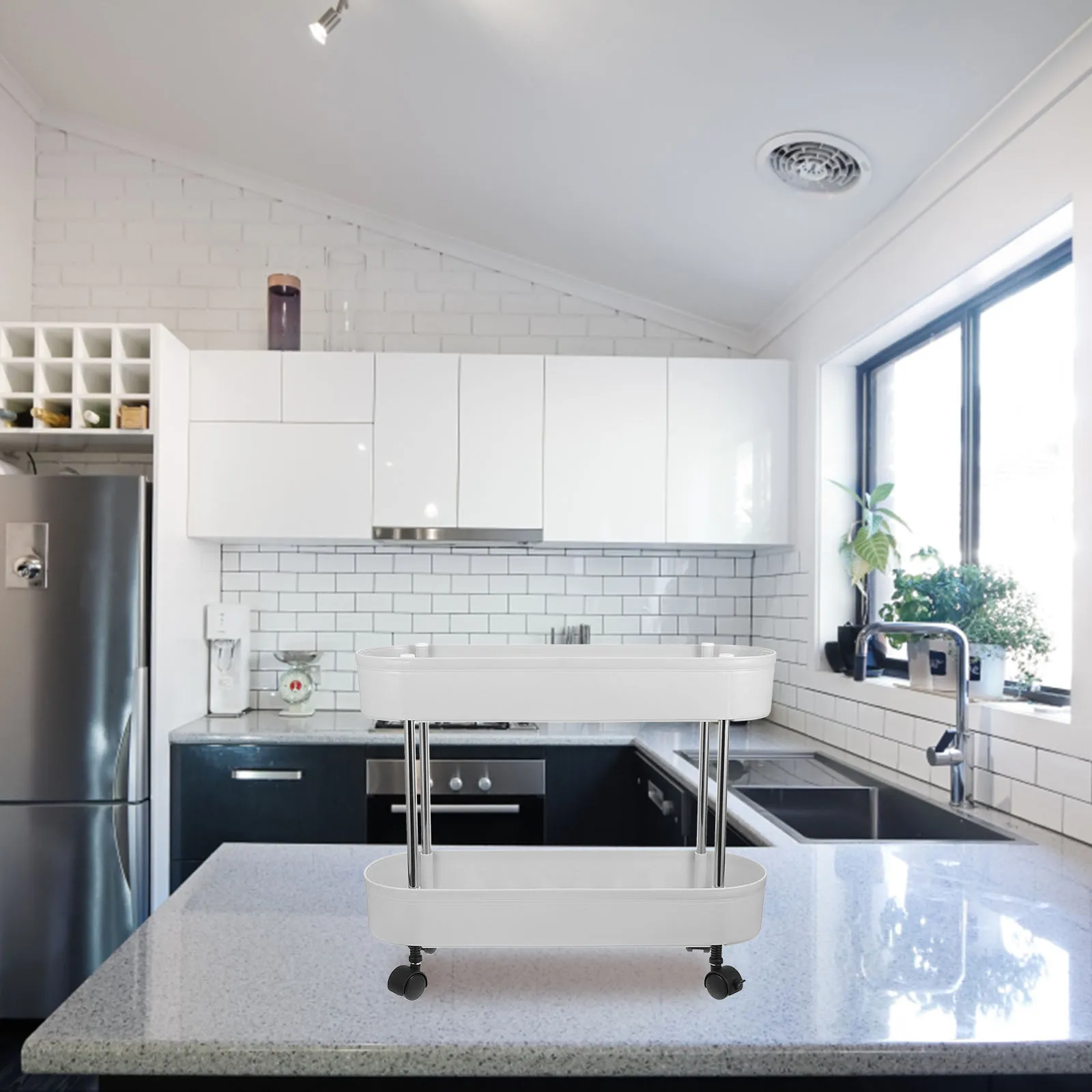 

2-Layer Rolling Cart Sleek Gray Multi-Functional Storage Trolley for Beauty Salon Kitchen Bedroom Beauty Salon Equipment