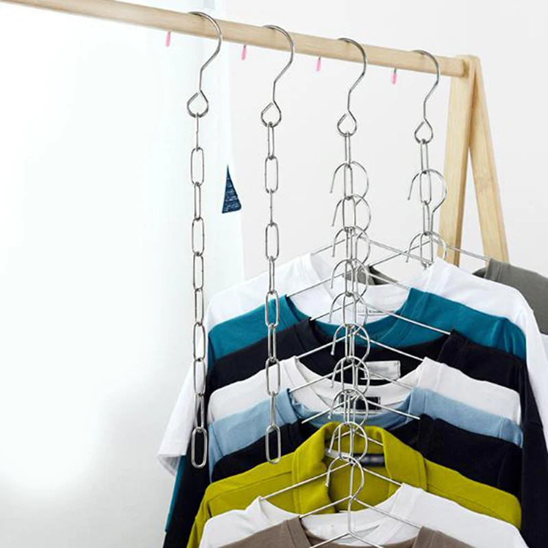 Clothes Hangers Hanging Chain Stainless Steel Cloth Closet Hanger Shirts Tidy Save Space Organizer Hangers For Clothes