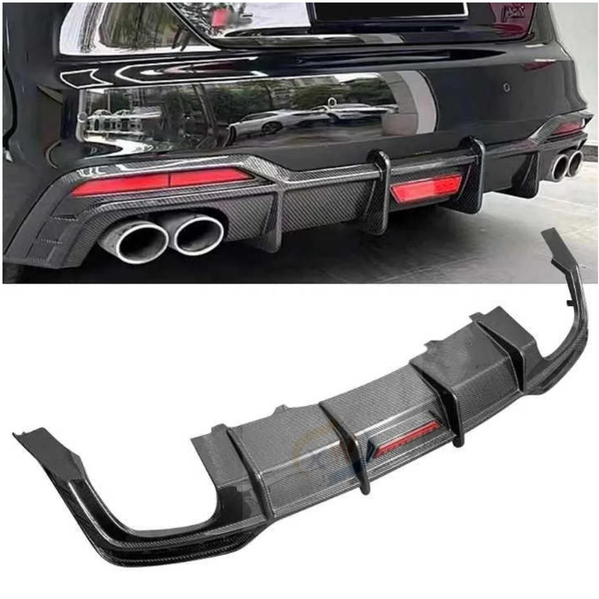 For Original Equipment Manufacturer Style Carbon Fiber Rear Diffuser Lip with LED Lights for Audi A5 S5 B8 B8.5 B9 B9.