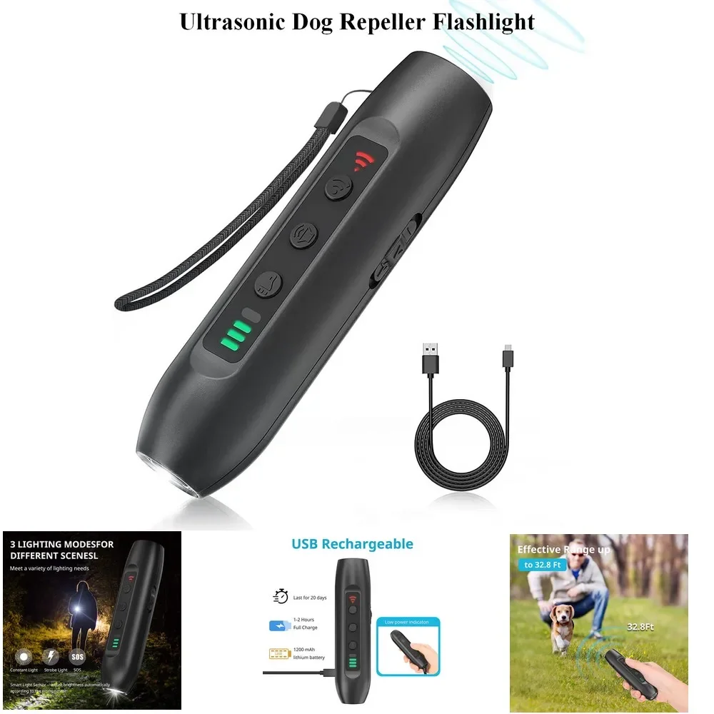 Ultrasonic Dog Repulsor, With UV Anti-barking Stop Barking Training Device, With 3w Flashlight