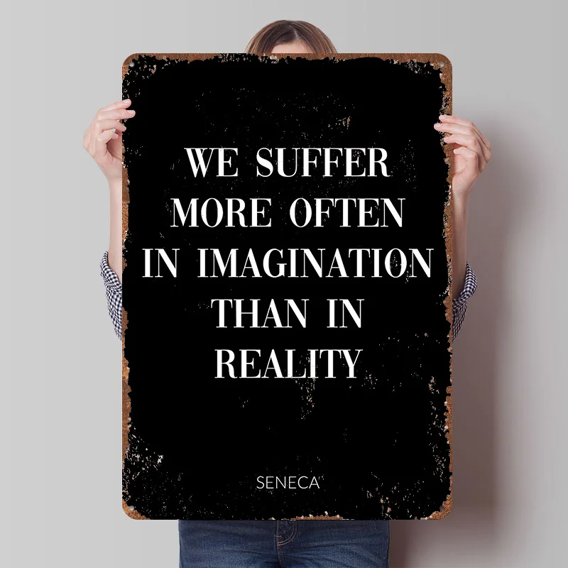 Póster con cita de Seneca, arte de pared personalizado, letreros de metal retro vintage para decoración del hogar, oficina, decoración de la sala de juegos