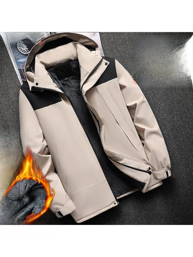 

Men's Outdoor Windproof Water-Resistant Fce Lined Thiened Autumn Winter Jaet Mountain Climbing Clothes Stand Fit Zi...