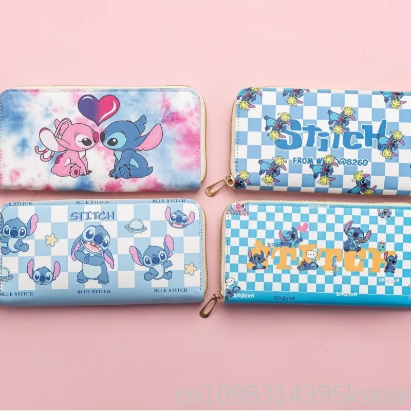 Длинный кошелек Disney Stitch на молнии, милый водонепроницаемый кожаный кошелек для монет для студентов, детский мультяшный органайзер, сумка для ежедневного использования