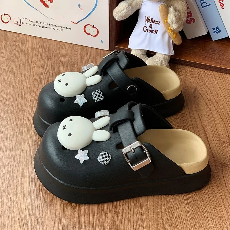 Мультяшные кроксы Kawaii Miffy с толстой подошвой для улицы, дышащие, нескользящие, с закрытым носком, полутапочки для прогулок, новая модная модель, стильный дизайн