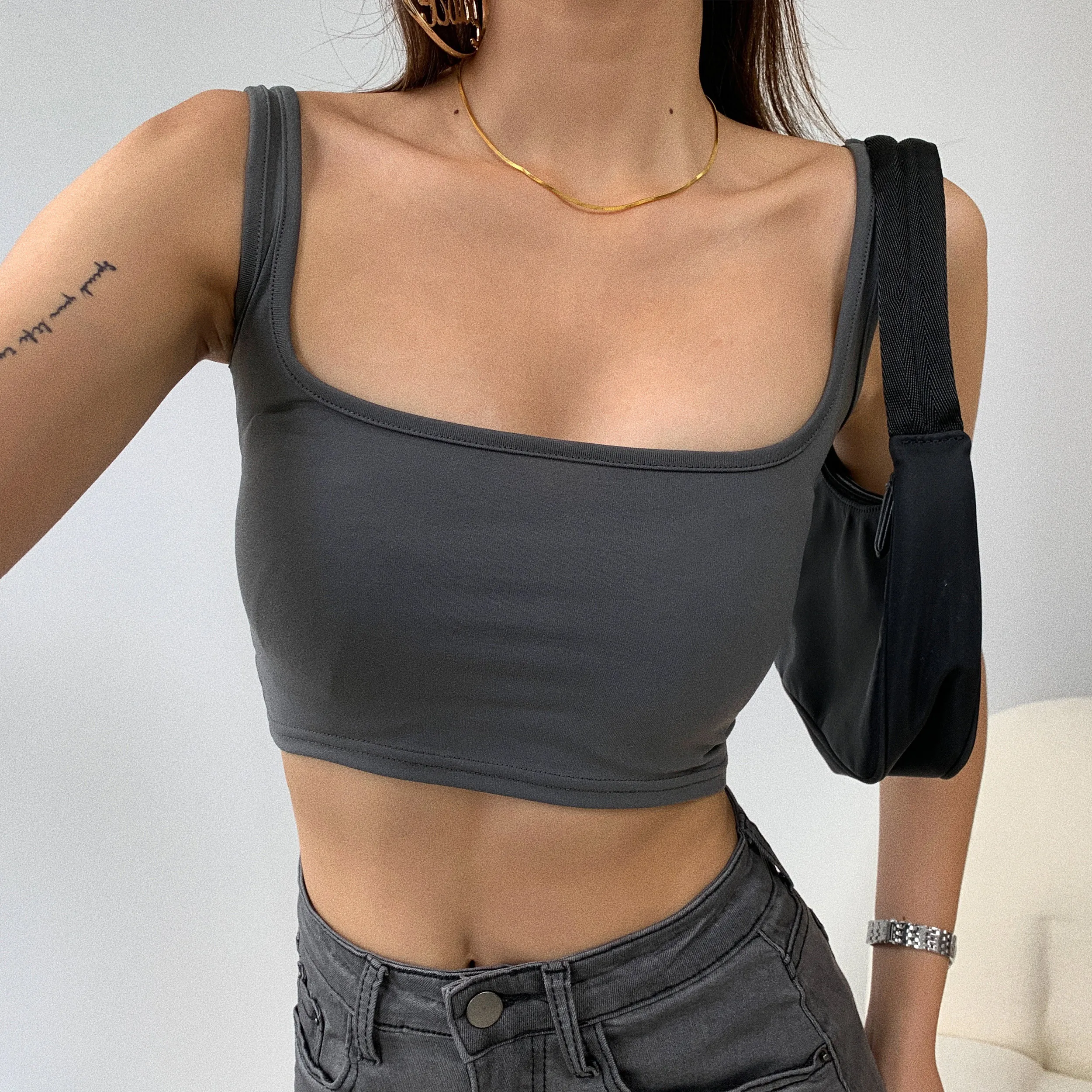 Street Style Short Sports Bra Top Strapless Inner Wear Anti-Light Small Tank Top Trendy Sleeveless Backless Camisole for Women