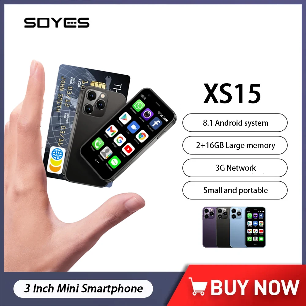 SOYES XS15 초박형 미니 휴대폰, 3.0 인치, 2GB + 16GB 미니 스마트폰, 안드로이드 8.1, 듀얼 SIM 대기, 1000mAh, 3G 소형 휴대폰, 와이파이 GPS