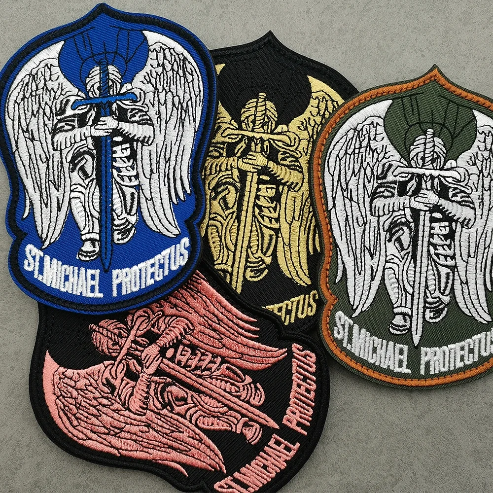 More Choice Embroidery SAINT MICHAEL Colorful Fabric Hero Angel Wings Patch For Cloth Bag Hat Army Knight Military