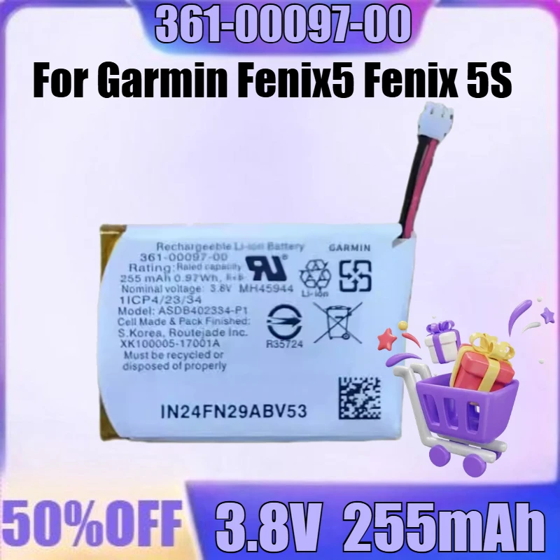แบตเตอรี่ใหม่ 361-00097-00 3.8V 255mAh สำหรับนาฬิกาอัจฉริยะ Garmin Fenix5 Fenix 5S Fenix 5
