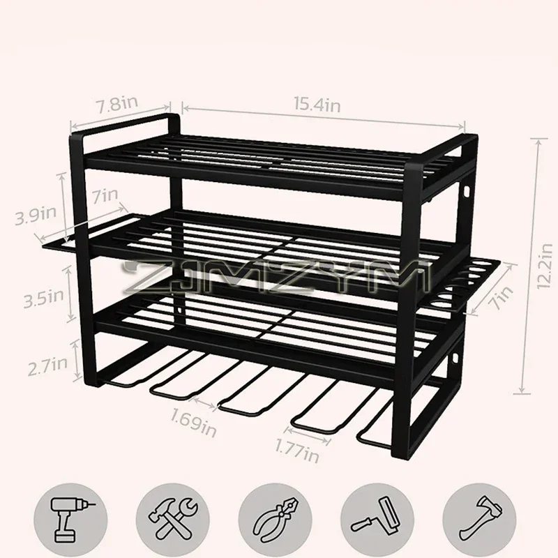 Imagem -06 - Mão Power Tool Organizer Rack Camadas de Montagem na Parede Oficina Garagem Ferramenta Prateleira Heavy Duty Broca Elétrica Titular