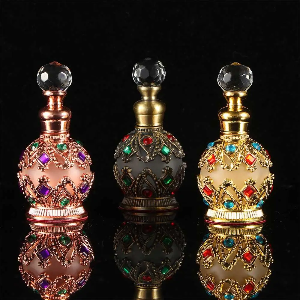 1PC 15ml Vintage Metal Perfume Bottle Middle East Style Perfume Container Essential Oils Dropper Bottle Container Weddding Gift