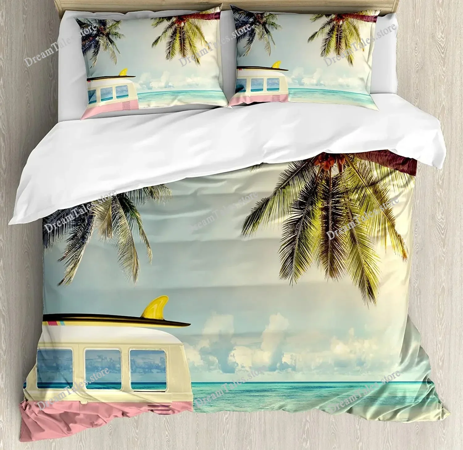 

Surf Bedding Set For Bedroom Bed Home Hippie Classic Old Bus with Surfboard Freedom Holida Duvet Cover Quilt Cover Pillowcase741