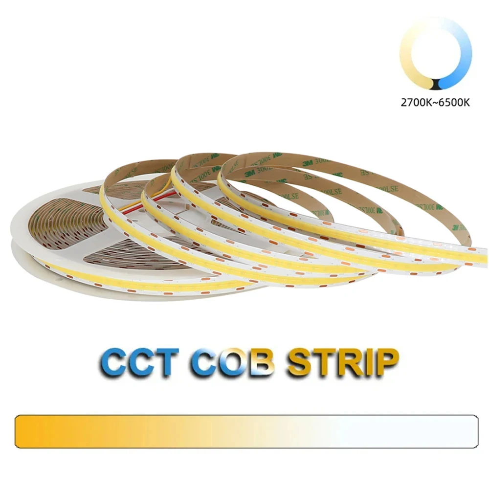 

COB CCT LED Strip DC 12V 24V 608 624LEDs Dimmable LED Dual White Color 10MM High Density Flexible Ra90 Linear Tape Room Decor