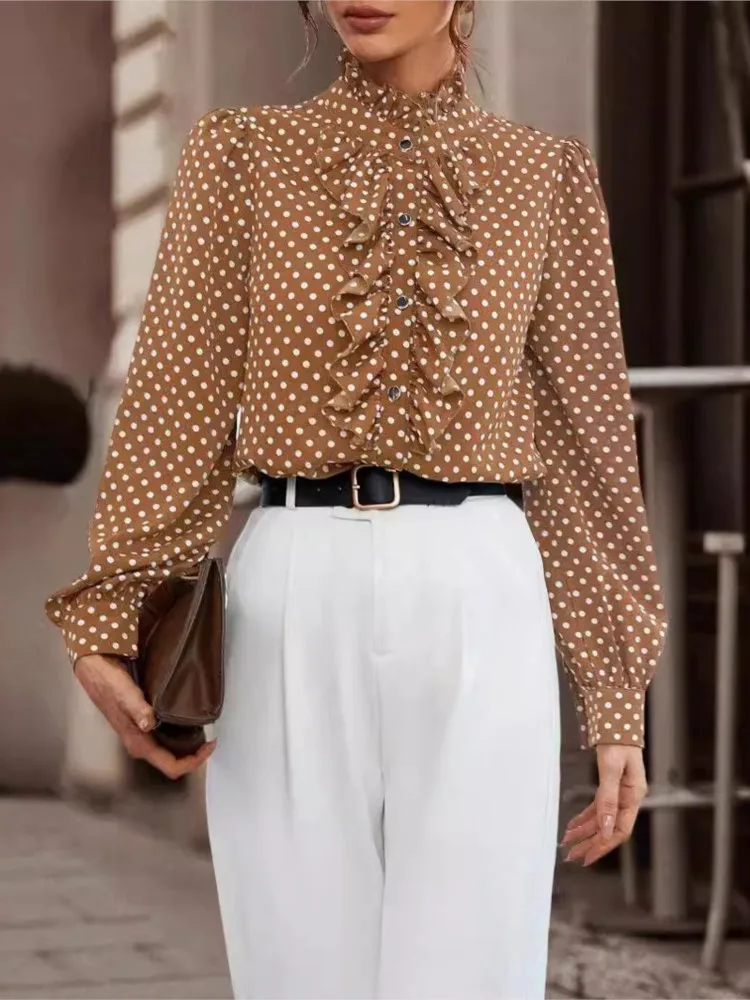 

2025 Simple Style Shirts Blouses Polka Dots Tops Blusas Elegante Feminina Long Sleeves Beside Ear French Commuting Temperament