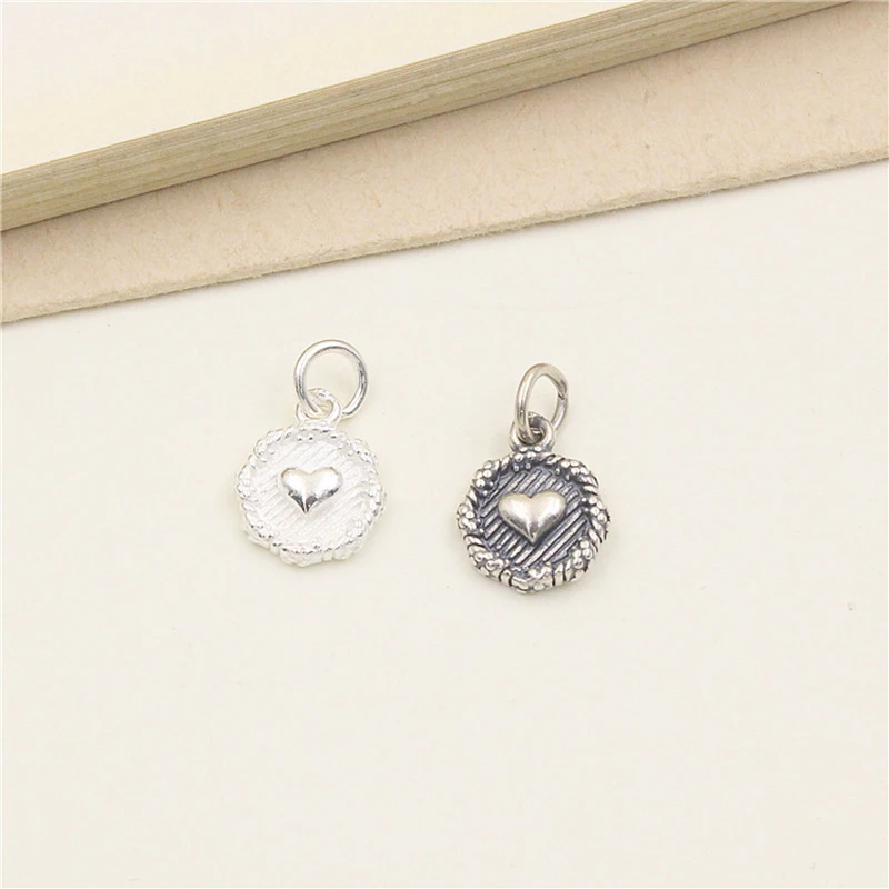100% Real Sterling 925 Silver Accaccessories Cute Heart Charm Pendant For Bracelets and Necklaces Key Diy Material for Jewelry