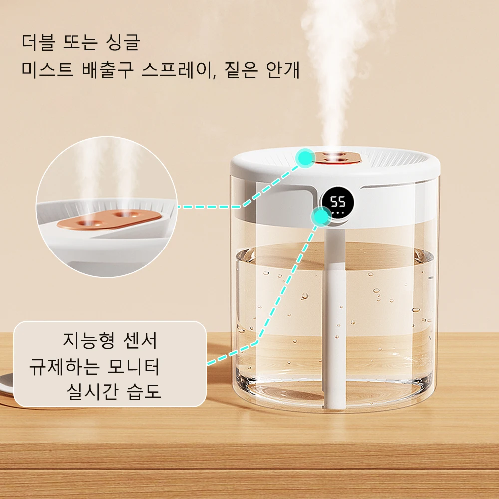 H2o Air Humidifier 2L Large Capacity Double Nozzle With LCD Humidity Display Aroma Essential Oil Diffuser For Home Portable USB