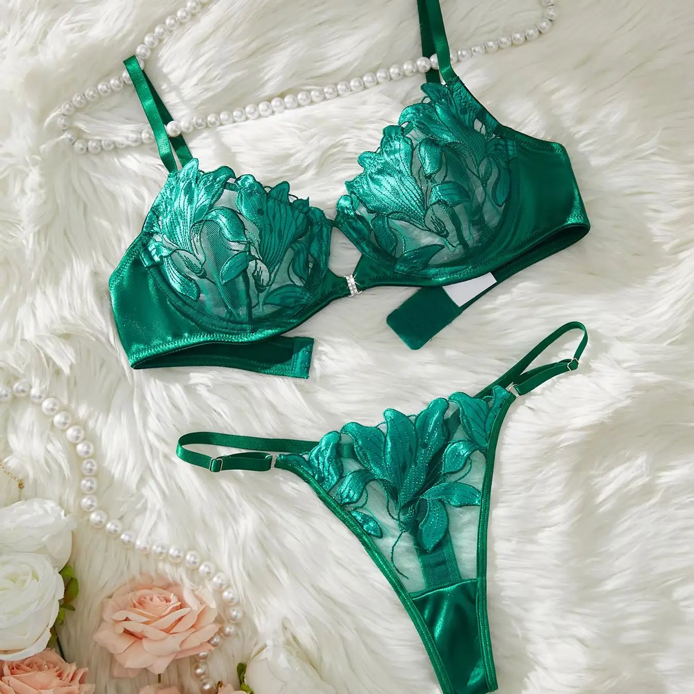 Bloemenborduurwerk Sexy Lingerie Set Dames Transparante Bralette Beugel Push Up Bh Panty 2-delige set