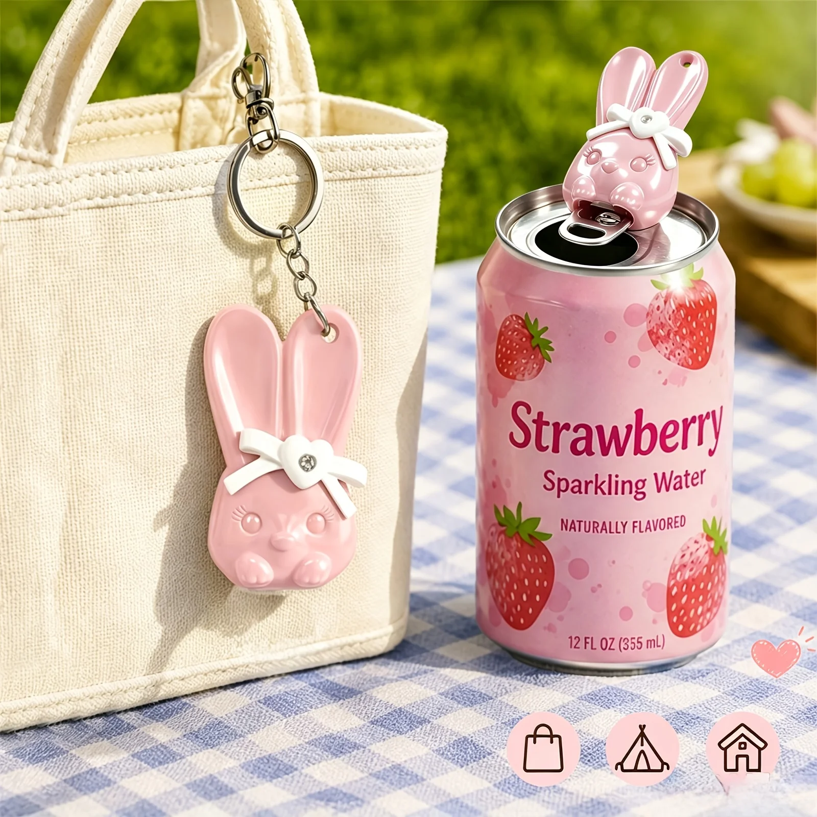 1pc Cute Rabbit Can Opener, Portable Beverage Jar Opener, Easy Grip Lightweight Keychain Charm for Home Kitchen Outdoor Camping