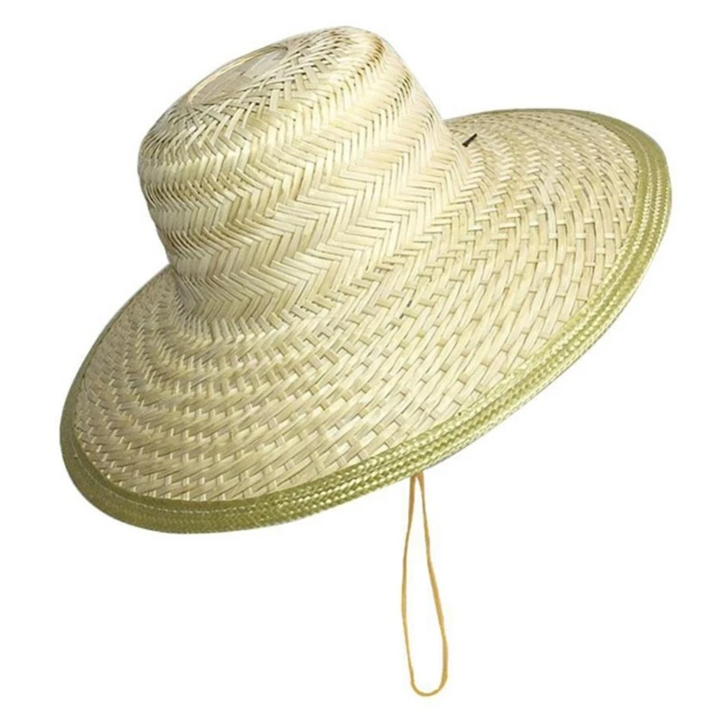 652F Fashion Straw Hat for Adult Unisex Beach Sun Cap Large Brim Handwoven Fisherman Hat for Men Women Summer Farm Headdress