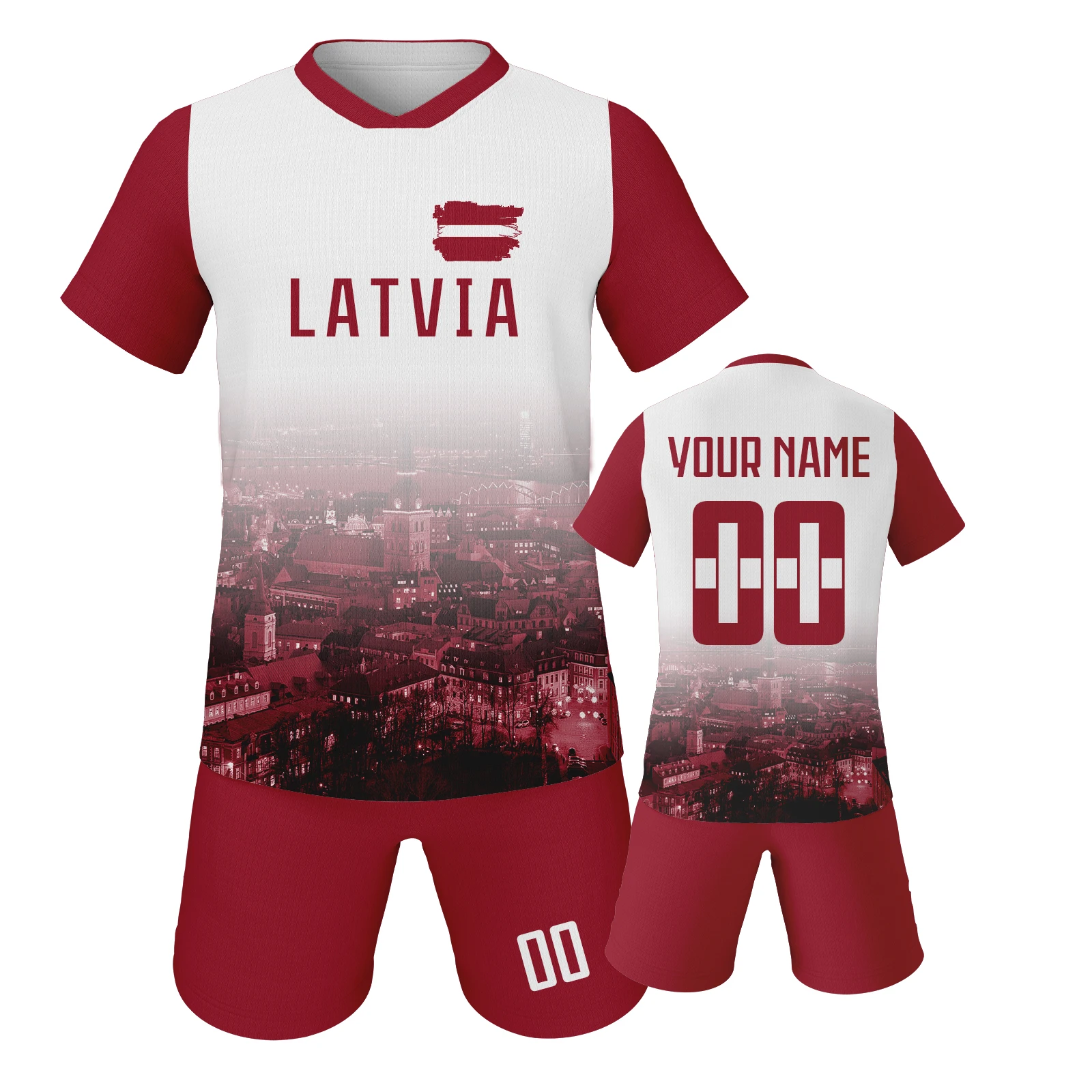 Kids Sports Soccer Set Boy Girl Latvia Fans Football Training Wear Game Jerseys Soccer Kit Tops and Trousers Custom for Children