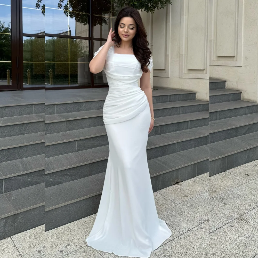 

Customized Sparkle Chiffon Pleat Mermaid Square Neck Long Dresses Bespoke Occasion Dresses High Quality Formal