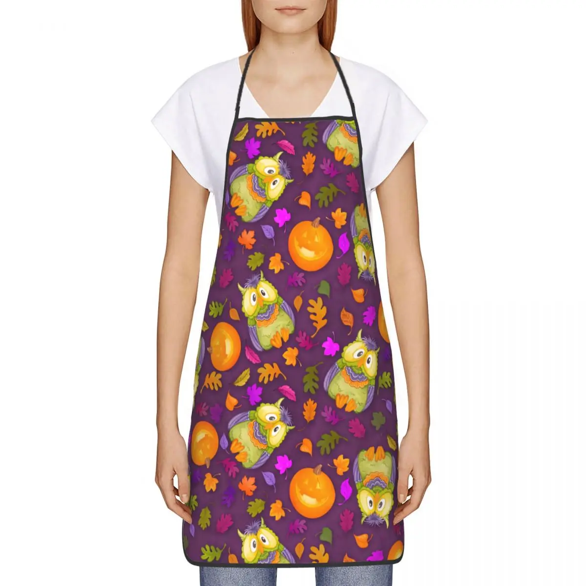 Custom Happy Halloween Haunting Owls Apron for Women Men Unisex Bib Cooking Kitchen Tablier Cuisine Chef Painting