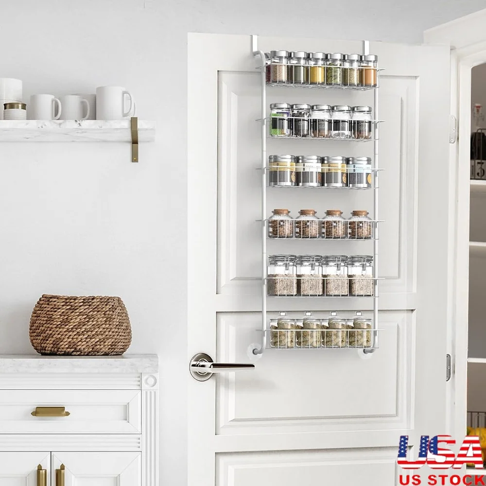 

6-уровневый шкаф для хранения над дверью, органайзер, полка для специй, металлические корзины, присоски, простая сборка, органайзер для кухни и ванной комнаты