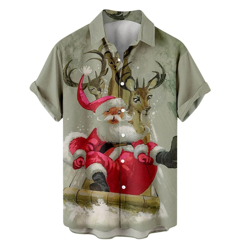 3D Printing Santa Claus Shirts Y2k Blouse Funny Mens High Fashion Clothing Women Hawaiian Beach Shirt Tops Christmas Pretty Gift