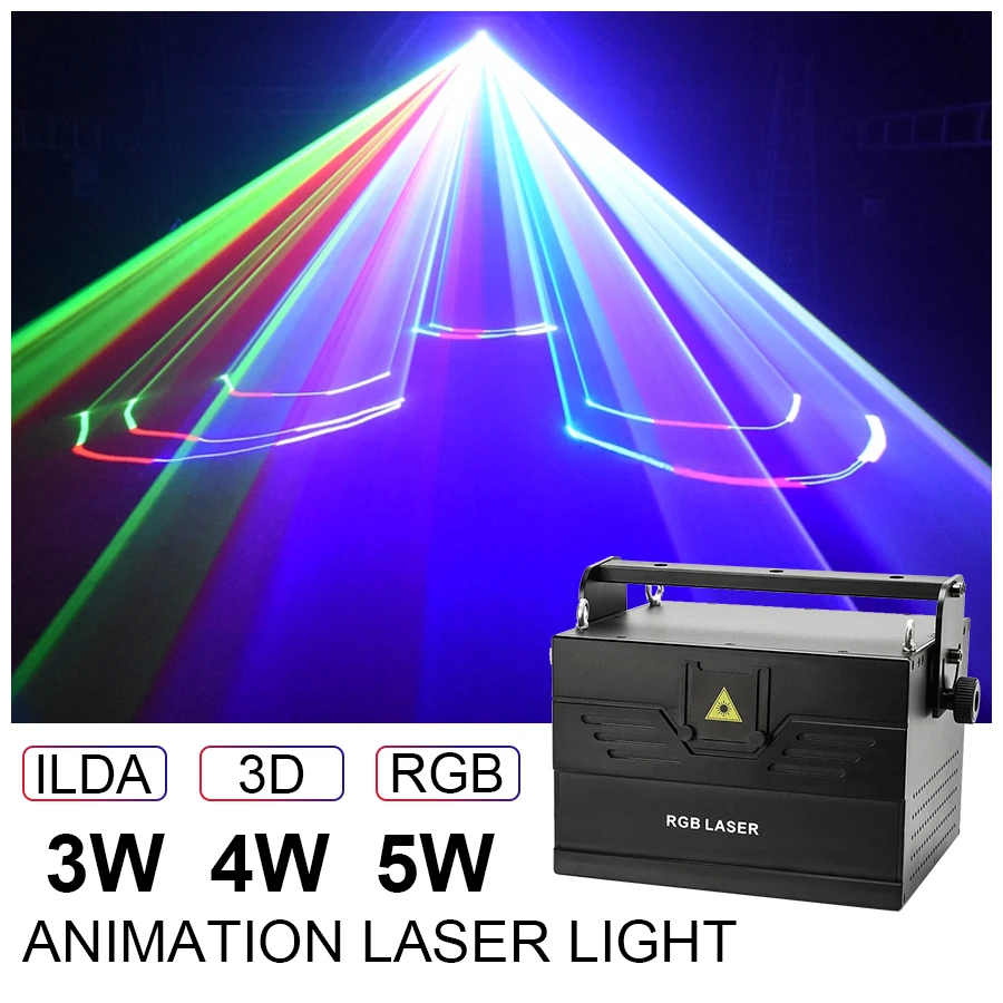 3W / 5W ILDA 3D Stage Laser Bar Wedding Party Professional Animation Strong Beam DMX Lighting Club DJ Disco Laser Projector