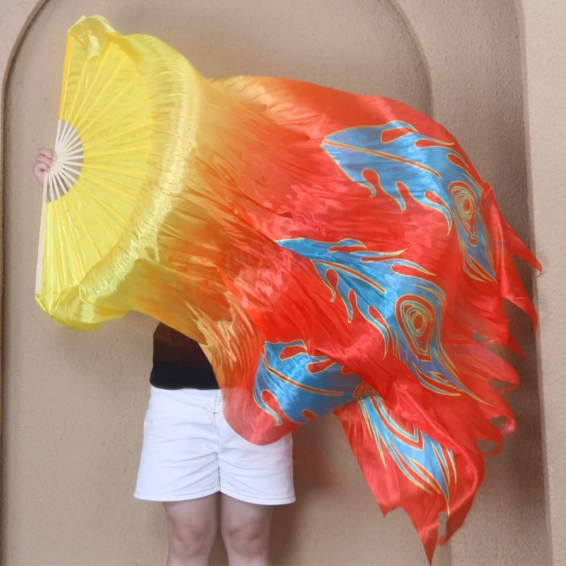 Voile d'Éventail de enquêter Droit pour Femme, Accessoire de brevdu Ventre, Long Voile avec Coupe, Bambou Côtelé, Imprimé Phoenix, Spectacle sur Scène, 1 Pièce