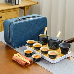 11pcs Japanese Travel Tea Set with Teapot Tea Cups And Bamboo Tray Hand-Painted Ceramic Tea Set with Gift Box And Storage Box