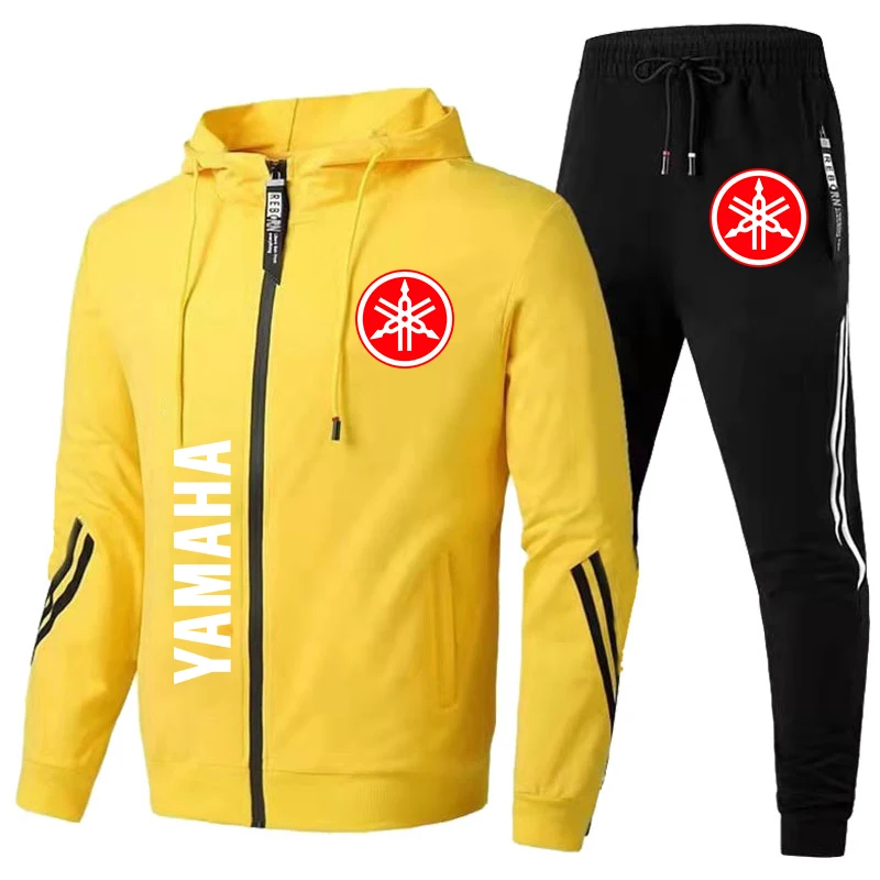 Yamaha Tracksuit Man Car Logo Print Men Sportswear Zip Sweatshirt+Pant 2 Piece Sets Casual Fitness Running Yamaha Men\'s Clothing