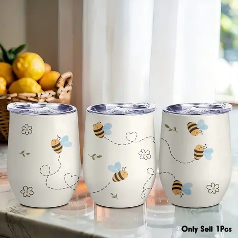 Little Bee Vacuum Flasks 12oz Insulated Stainless Steel Mug with Lid Double Wall Vacuum Hot Cold Drink Cup