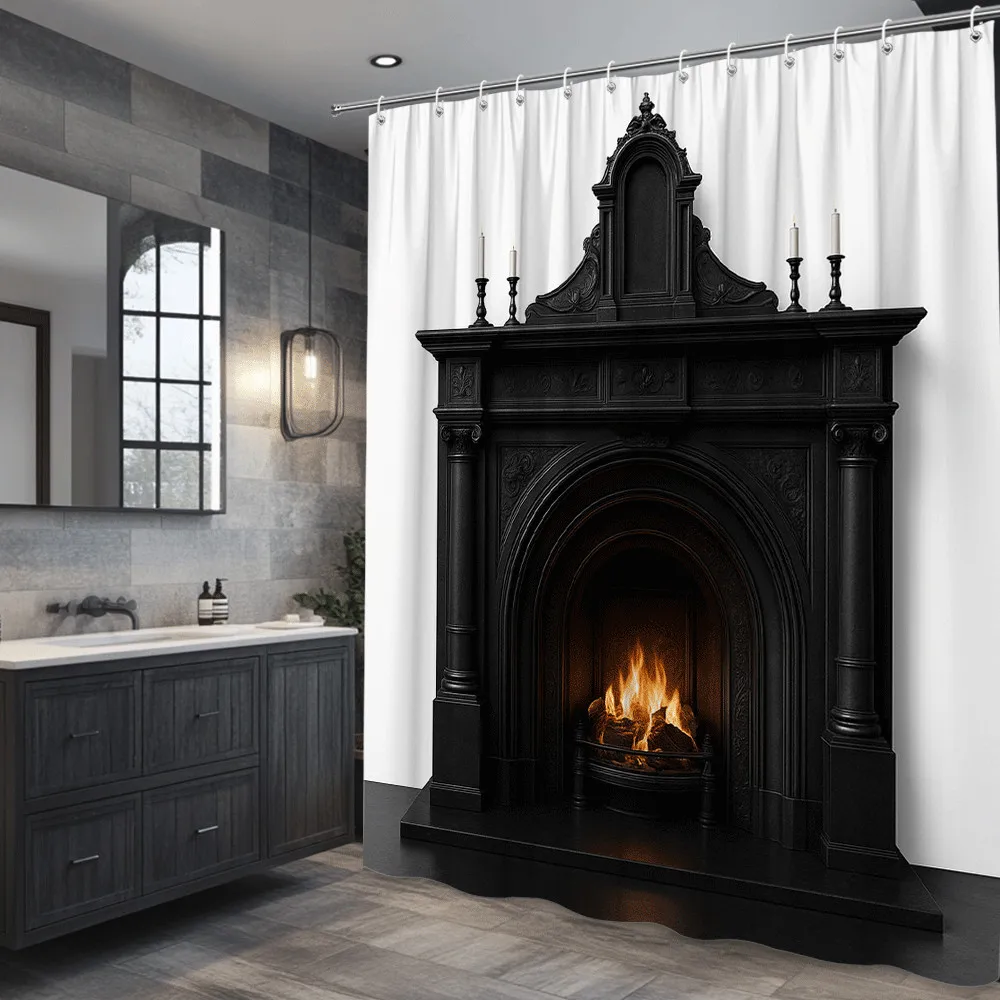 

Классическая занавеска для душа с изображением камина, машинная стирка, всесезонная, водонепроницаемая, защита от посторонних глаз, винтажный дизайн, элегантная, 12 крючков