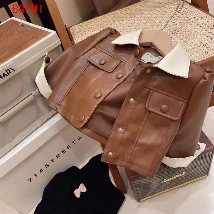 Baby Girls Leather Jackets Elegant Zipper Basic Jacket Spring Autumn 2025 Classics Handsome Baby Pu Outerwear Kids Clothing