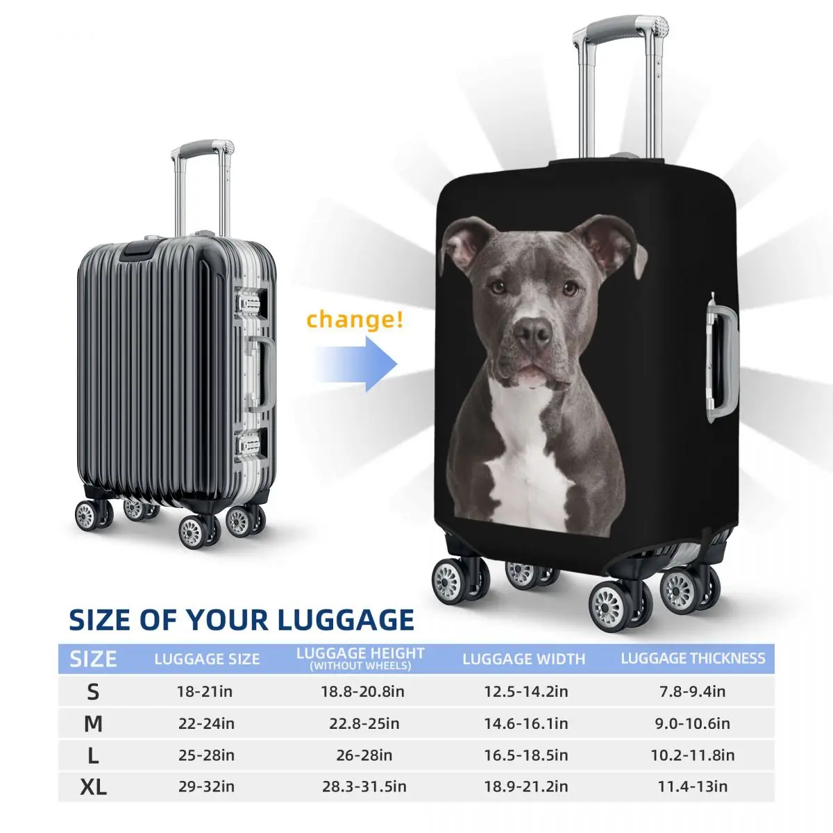 Custom Fashion American Pit Bull Terrier Luggage Cover Protector Washable Travel Suitcase Covers