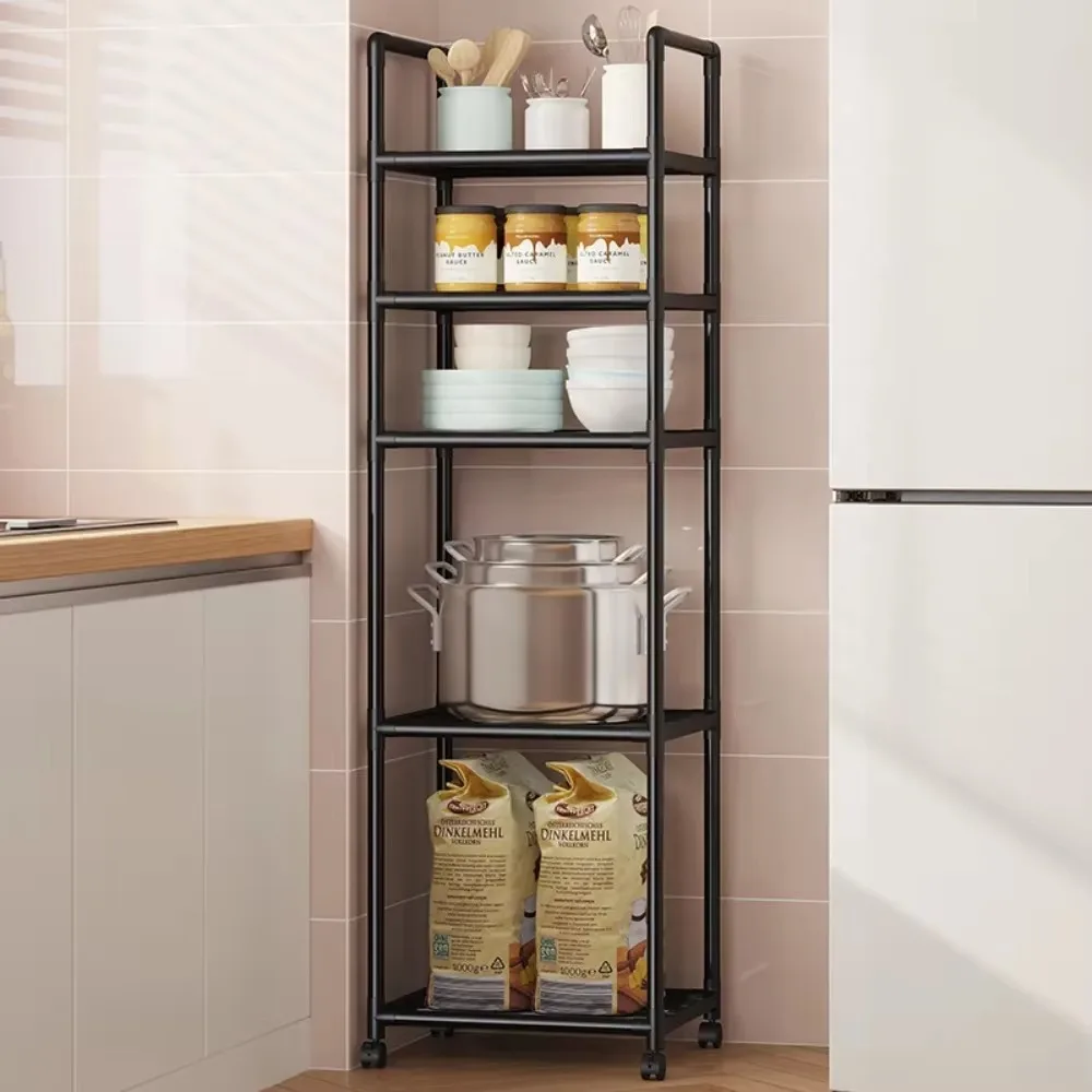 Kitchen Storage Rack Movable Multi-Layer Microwave Rack Without Punching Holes Floor Standing Multi Functional Household Shelves