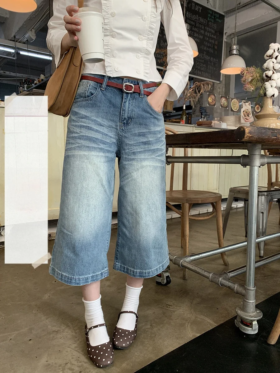 

Джинсы с высокой талией, прямые, укороченные (7/8), повседневные, в винтажном стиле, стройнящие, удлиняющие ноги, женские джинсовые брюки, весна 2026