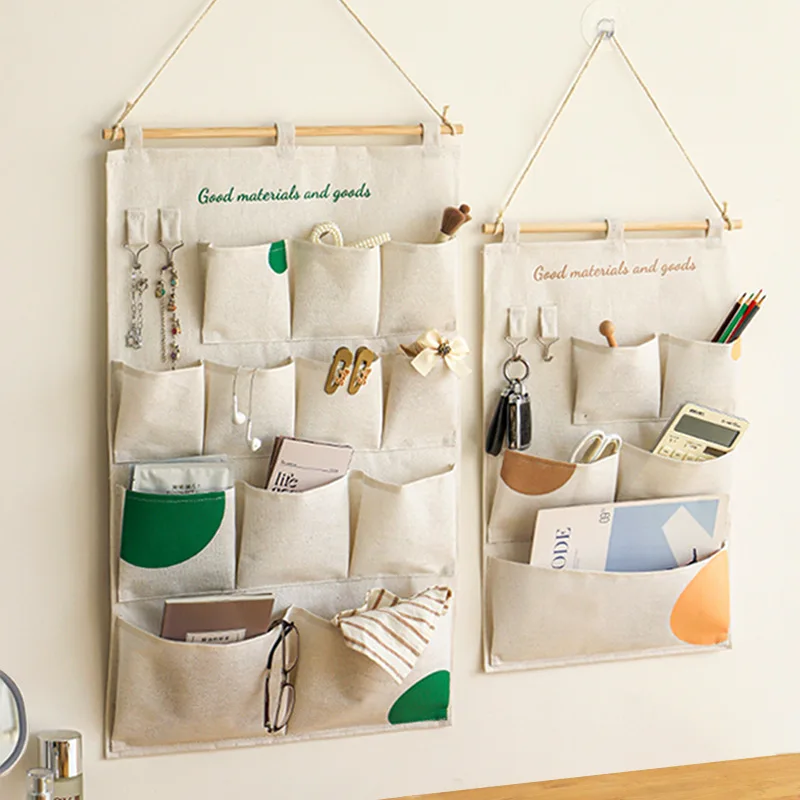 

Linen Cotton Hanging Storage Bag Multi-Pocket Organizer for Underwear CD Candy Bedroom Dorm Behind Door