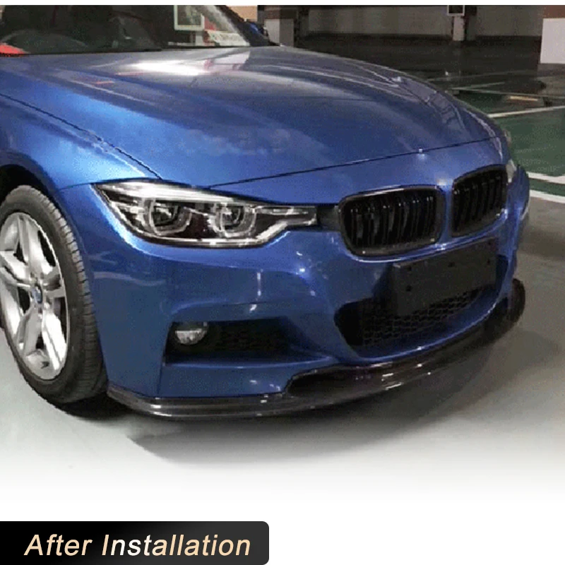 ألياف الكربون الجبهة حافة مصد السيارة المفسد لسيارات BMW 3 Series F30 M Sport 328i سيدان 2012-2017 سيارة الجبهة الشفة الذقن المئزر طقم الجسم FRP #3