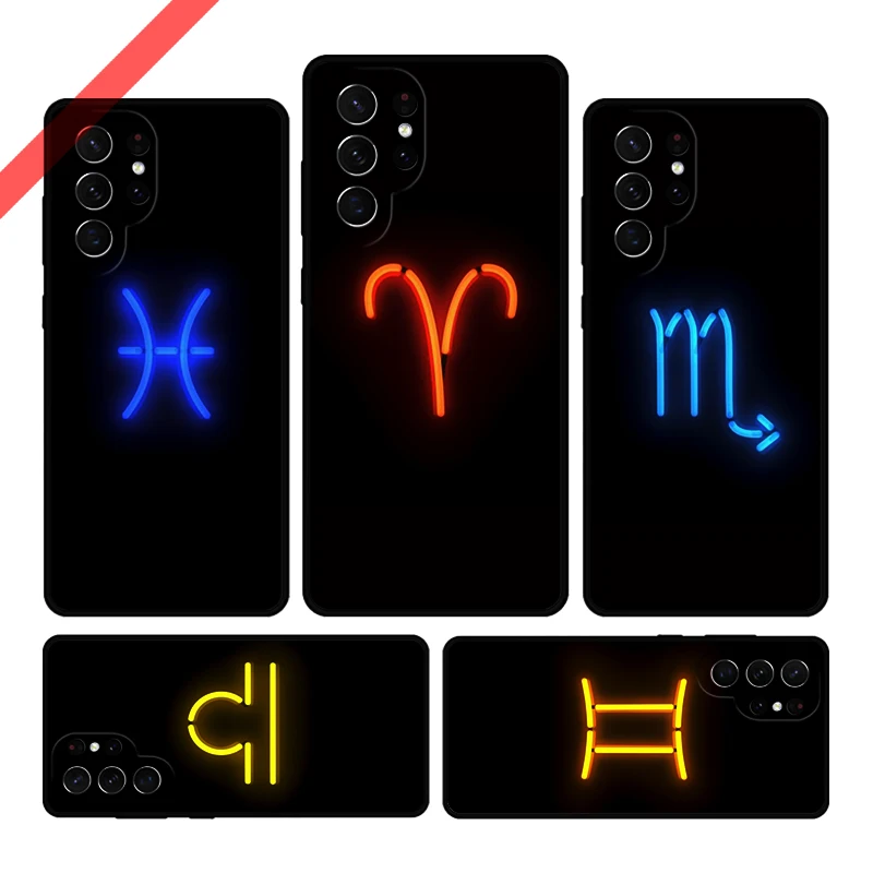 Neon Zodiac Signs Phone Case For Samsung Galaxy S20 FE S21 S10 S23 Plus S24 S22 Ultra Coque Note20 Note10 S9 S8 Cover Capa