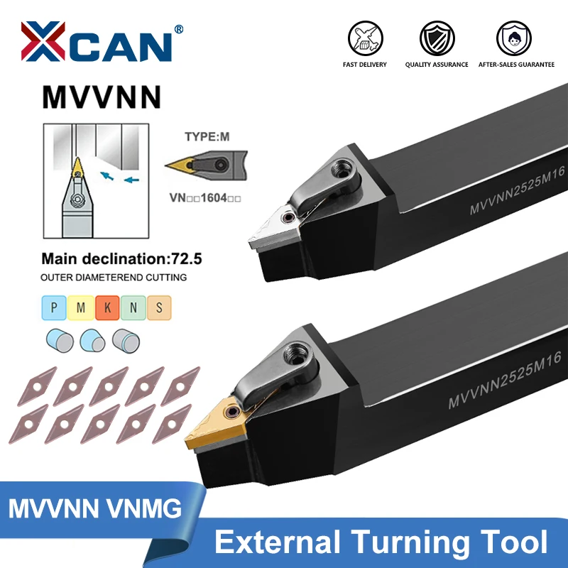 XCAN 10pcs VNMG Carbide Insert MVVNN External Turning Tool Holder MVVNN1616K16 MVVNN2020K16 MVVNN2525M16 CNC Lathe Cutting Tool