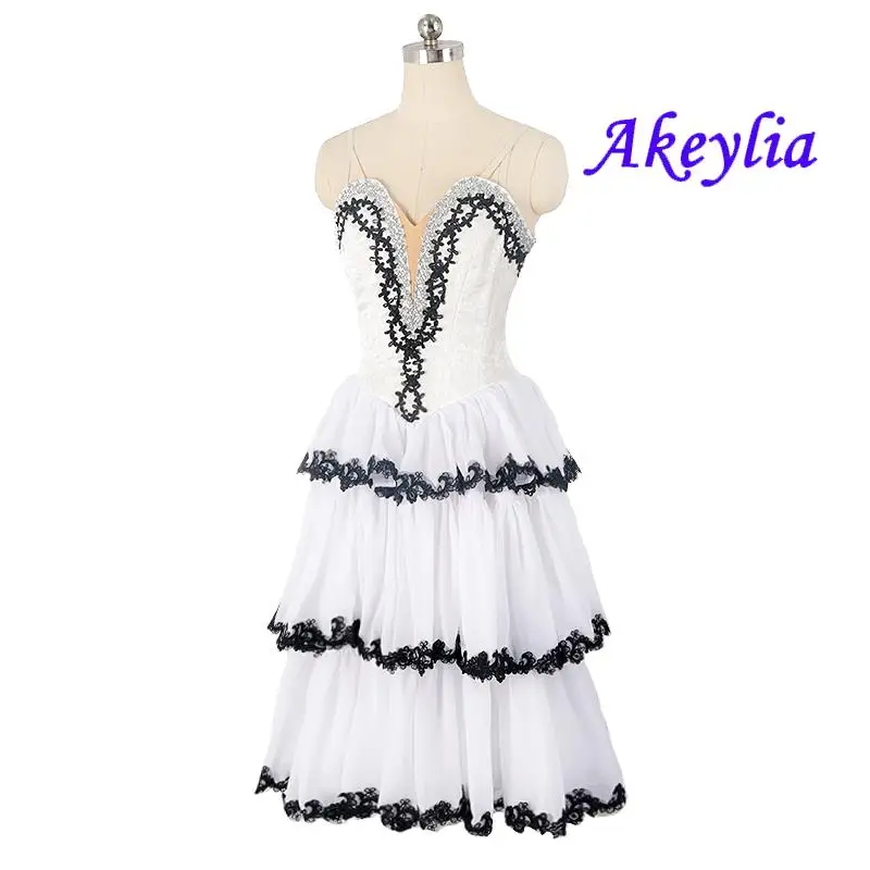 Black white professional ballet long costumes for women Spanish style international competition performance dress girls JNBL93