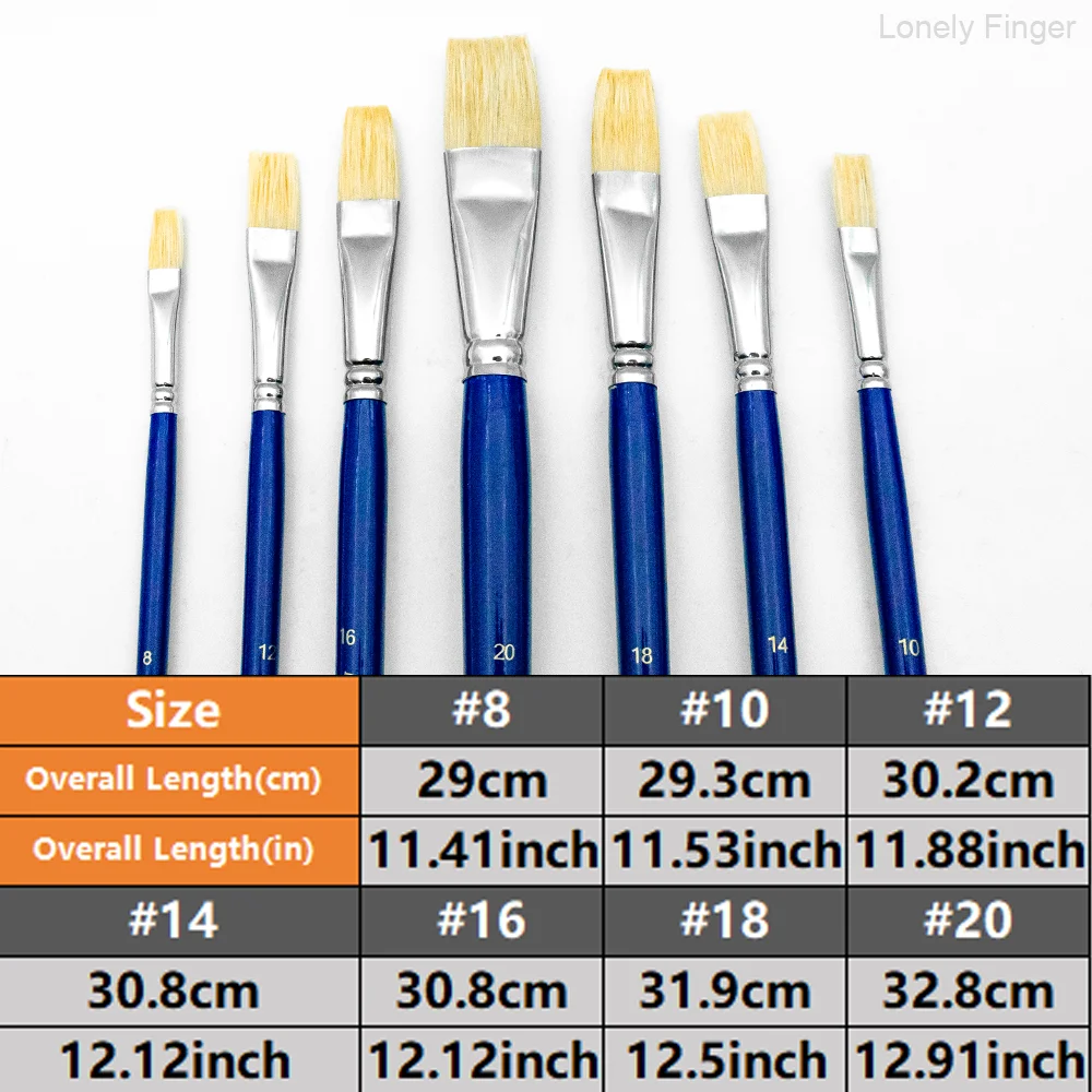 Professional Hog Bristle Flat Oil Paint Brushes Set, 7pcs Wooden Handle Hog Bristle Acrylic Paint Brush, Great for Oil and Acryl